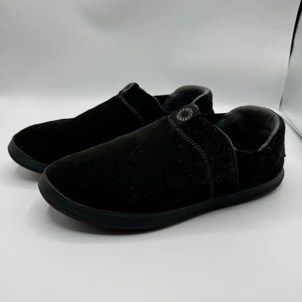 UGG Slippers Mens 12 Hanz Moccasins Slip On 1017266 Black Suede Comfort Polartec